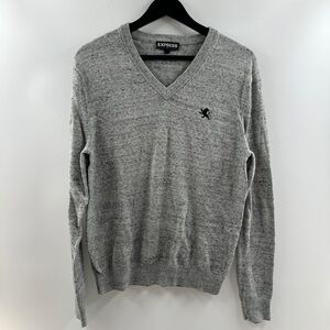 Express Heathered Grey V-Neck Sweater Men’s Size Medium 100% Cotton